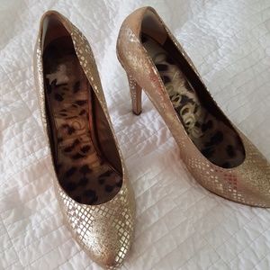 Gold snake print heels